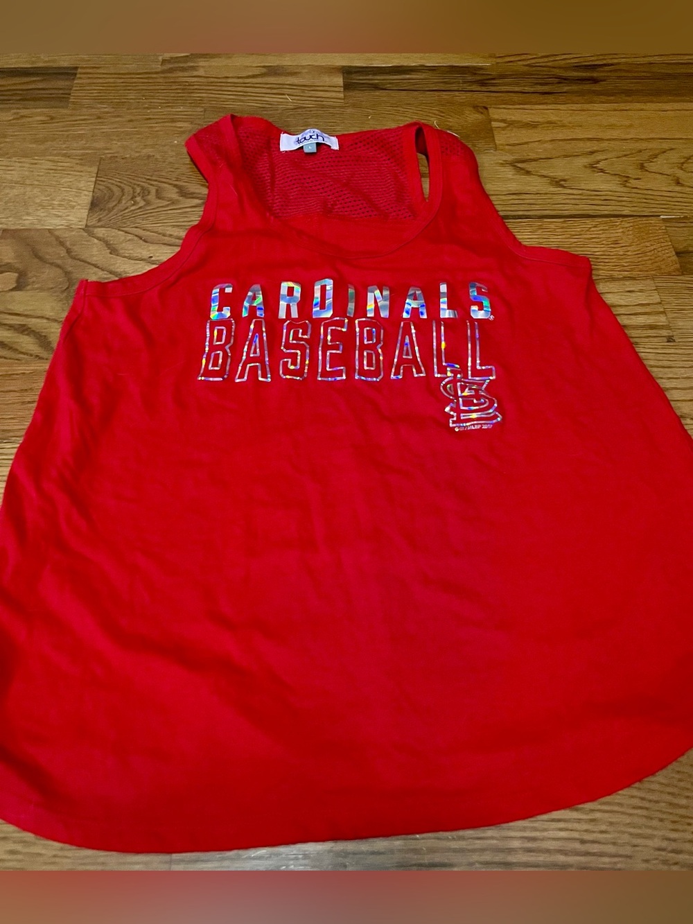 St. Louis Cardinals iridescent graphic baseball mesh back tank top women's sz L